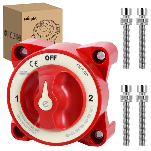 Vista 33 de Nilight Battery Disconnect Switch with Waterproof Key and Cover 12V 24V On Off Battery Master Isolator Cut Off Power Kill Switch for Car Marine Boat