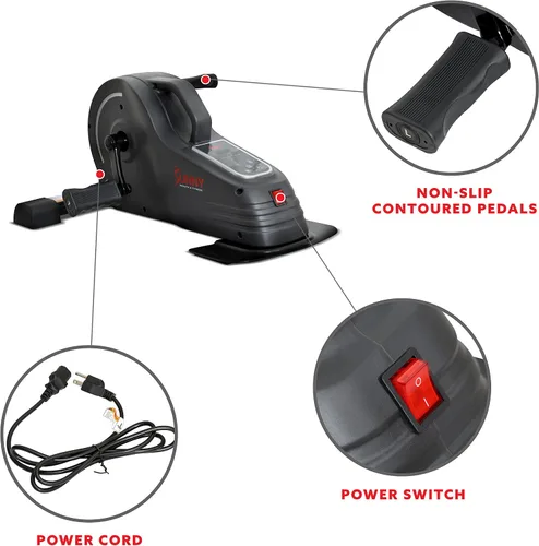 Vista 5 de Sunny Health & Fitness Ejercitador de Pedal de Doble Función Bajo el Escritorio, Mini Bicicleta de Cardio Portátil para Interiores en Casa, Ciclo