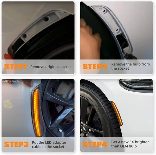 Vista 4 de Luces LED de posición laterales compatibles con Dodge Charger 2015 2016 2017 2018 2019 2020 2021 luces de parachoques delantero trasero paquete de 4