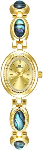 Vista 15 de CARLIEN Reloj de pulsera de cuarzo ovalado para mujer, de lujo, delicado, dorado, plateado, perla y números arábigos, fácil de leer, resistente al