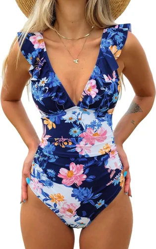 Vista 15 de CUPSHE Traje de baño de una pieza para mujer, con cuello en V, fruncido y Negro