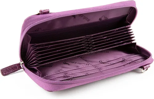 Vista 5 de WalletBe - Cartera de cuero con cremallera RFID doble para mujer con pulsera Croco, Púrpura, Cartera RFID