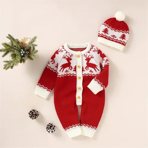 Vista 4 de ZHICHUANG Suéter de punto de Navidad para niños, overol de algodón para bebé, abrigo cálido para niñas y niños pequeños