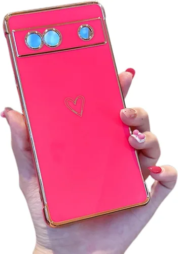 Vista 72 de ZTOFERA Funda diseñada para Google Pixel 7a, bonito diseño de corazones de amor con borde chapado y protección de lente de cámara, para Google Pixel