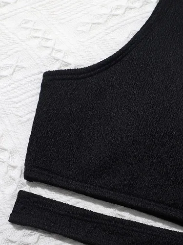 Vista 4 de Cozyease Traje de baño de bikini con corte de un hombro para niña, trajes de baño inalámbricos