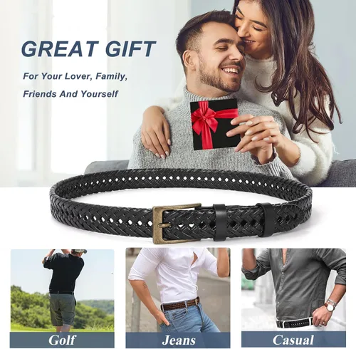 Vista 6 de Cinturón de cuero trenzado para hombre, jeans casuales, golf, hebilla de aleación tejida de cuero para hombre, cinturones trenzados a mano, regalo
