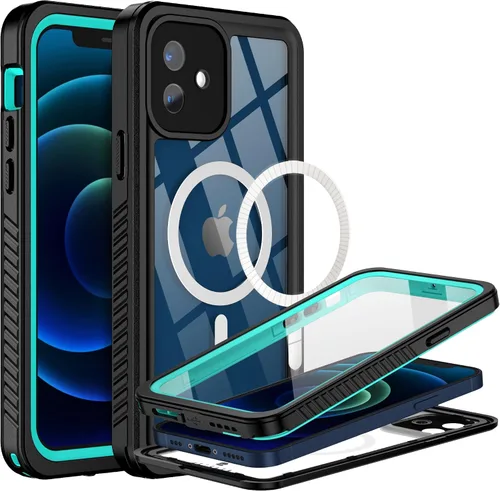 Vista 9 de BEASTEK Funda impermeable para iPhone 12, serie FSN IP68 magnética a prueba de golpes con protector de pantalla integrado y funda protectora Negro