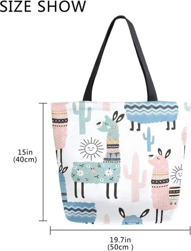 Vista 5 de SUABO Bolsa de asas de cocina reutilizable para comestibles, bolsa de compras de lona para exteriores Llama