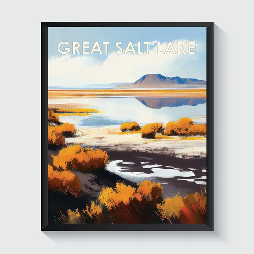 Vista 52 de Yellowstone Lake - Póster impreso artístico, ilustración, arte de pared, decoración de paisaje retro, paisaje, obra de arte para decoración de Lago