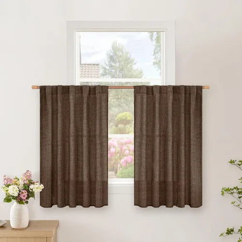 Vista 60 de BGment Cortinas cortas de lino marfil de 36 pulgadas de largo para ventanas de cocina, pequeñas cortinas texturizadas rústicas para café sobre
