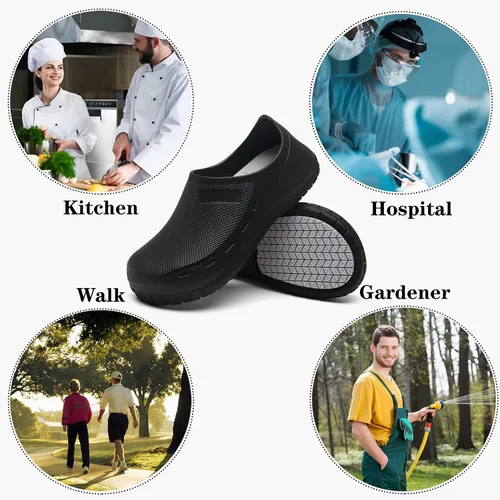Vista 7 de Zapatos de chef Zapatos de cocina para hombre, zapatos de cocina antideslizantes, a prueba de agua, zuecos de trabajo para hombre, cómodos zapatos