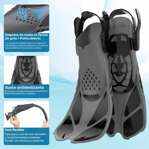 Vista 5 de Seovediary Kids Snorkel Set, Snorkeling Gear for Kids with Mask Fins Negro