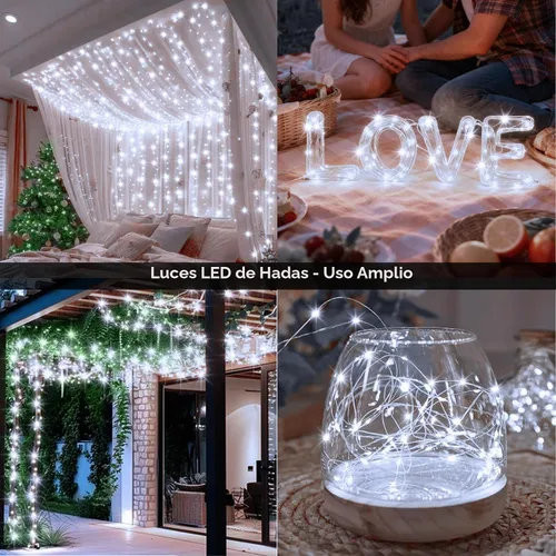 Vista 3 de 2 paquetes de luces de hadas en forma de cuerda enchufables, 33 pies, 100 micro estrellas LED impermeables para exteriores con 8 modos Paquete de 2