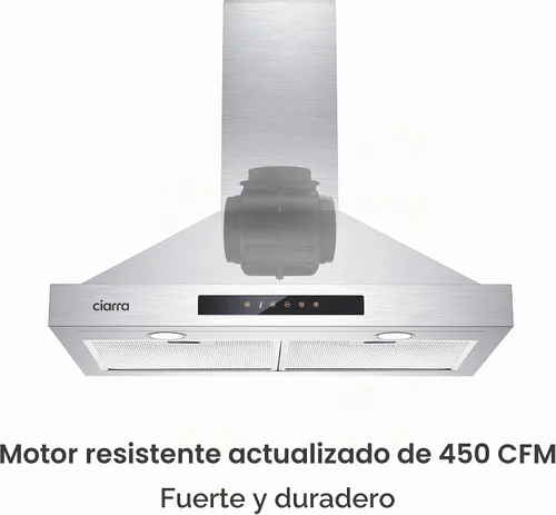Vista 6 de CIARRA Campana extractora de montaje en pared 30 pulgadas 760m3/h con conductos convertible sin conductos campana ventilación en acero inoxidable