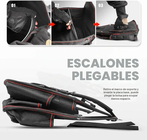 Vista 3 de Bolsa de herramientas Hautmec Tool Tote Pro para electricista, bolsa de herramientas de 18 bolsillos, parte superior abierta, con correa de hombro