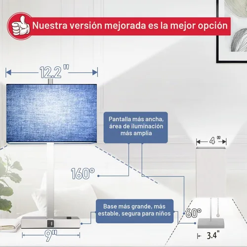Vista 3 de Lynnoland 2 lámparas de mesa de 21 pulgadas con salidas USB A+C y CA, control táctil, regulable en 3 direcciones, para dormitorio, sala, oficina