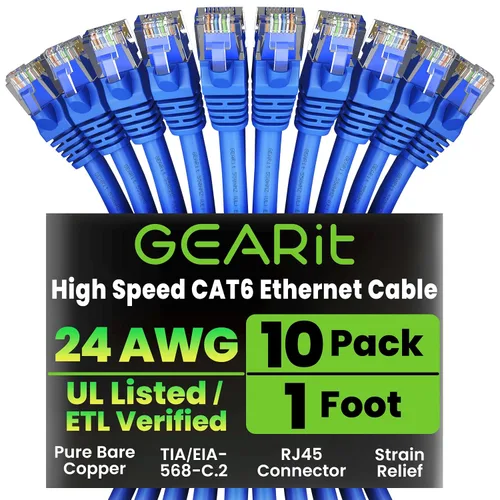Vista 19 de GEARit Paquete de Cables Ethernet Cat 6 - Paquete de 20 Cables de Conexión Ethernet Cat6 de 1 pie Cable de Conexión de Red RJ45, Conectores