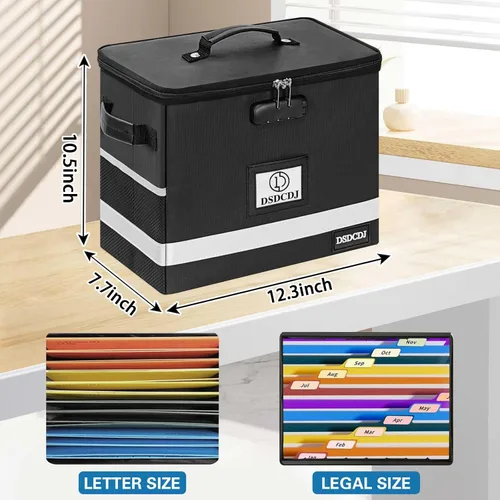 Vista 3 de Caja de documentos ignífuga, organizador de archivos ignífugo con cerradura, caja de archivos portátil con asa, archivador portátil para oficina