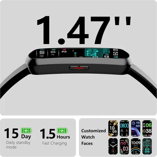 Vista 2 de Monitor de salud y fitness, reloj inteligente con frecuencia cardíaca 24/7, monitor de actividad con presión arterial y monitor de oxígeno