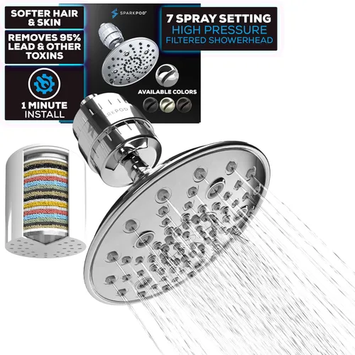 Vista 12 de SparkPod Cabezal de ducha filtrado con 8 ajustes de pulverización, filtro de agua adecuado para personas con cabello, piel y cuero cabelludo secos