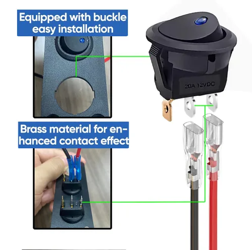 Vista 4 de Interruptor de palanca basculante, 12 V, 20 A, 24 V, 10 A, 3 pines, luz azul, encendido y apagado, KCD1, mini interruptor de palanca circular