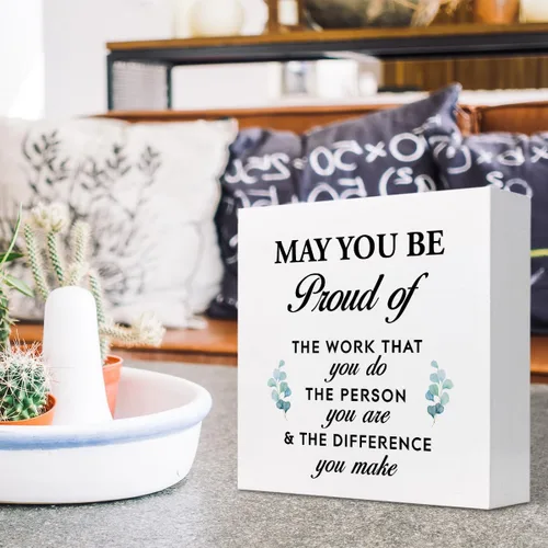 Vista 5 de Cartel de caja con citas inspiradoras con texto en inglés «May You Be Proud of the Work You Do», caja motivacional para decoración de pared