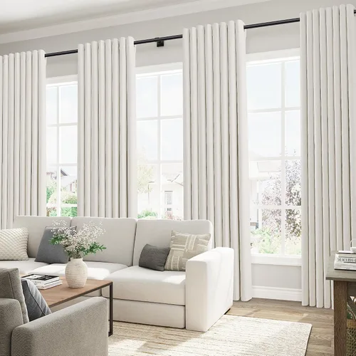 Vista 7 de Beige White Linen Blackout Curtains 90 Length 2 Panels Set for Living Room Bedroom, 100% Black Out Thermal Insulated Linen Drapes, Room Darkening