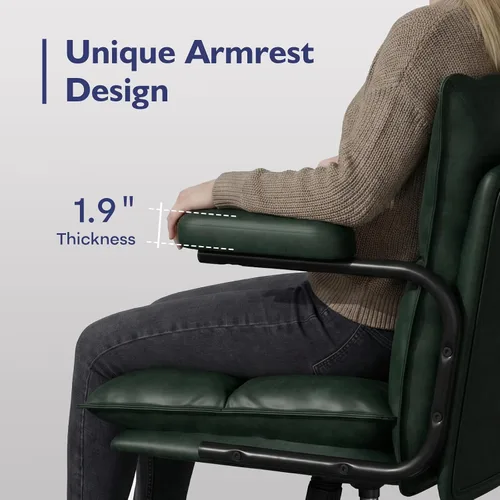Vista 8 de Ollega Mid Century Modern Desk Chair, Vintage Leather Office Chair, Green Petite Computer Chair for Small to Medium Women, Thickened Back, Cozy