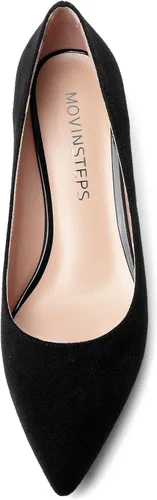 Vista 3 de MOVINSTEPS Zapatos de tacón bajo para mujer, puntera puntiaguda, de gamuza, de moda, de 1.5 pulgadas