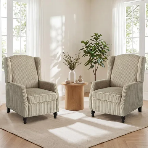 Vista 18 de Silla Wingback con masaje y calor, silla reclinable de tela copetuda, silla reclinable con respaldo de ala con control remoto, cojín acolchado