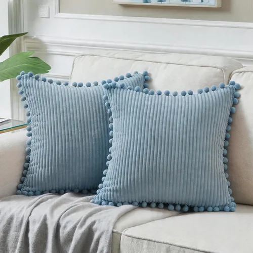 Vista 20 de Fancy Homi Juego de 2 fundas de almohada decorativas negras de 12 x 12 pulgadas con pompones para sofá y cama, decoración moderna de estilo bohemio