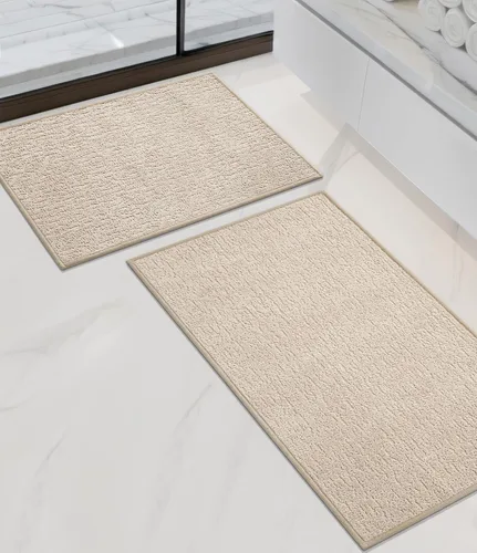 Vista 22 de Chakme Juego de 2 alfombras de baño ultrafinas, absorbentes, antideslizantes, lavables a máquina, color negro, 17 x 24 pulgadas / 17 x 30 pulgadas
