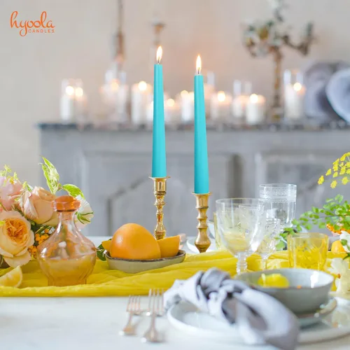 Vista 5 de Hyoola Tall Taper Candles - Vela de cena turquesa sin goteo de 10 pulgadas, sin perfume, cera de parafina con mechas de algodón, 8 horas de tiempo