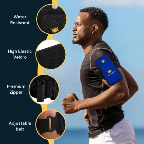 Vista 2 de FitNation Banda de brazo para teléfono para correr – Soporte de teléfono resistente al agua para correr – Cinturón ajustable para teléfono celular