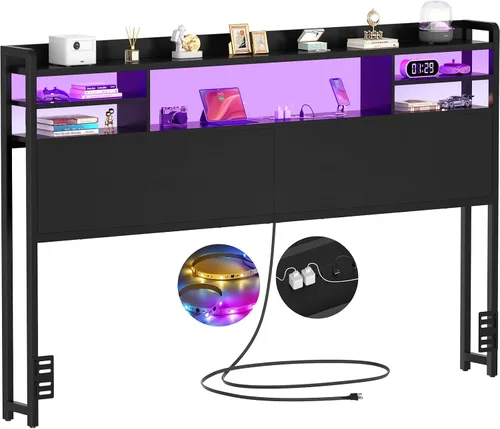 Vista 13 de Aheaplus Cabecero para cama de tamaño individual con almacenamiento, cabeceros con luz LED, tomas de corriente, puertos USB, tamaño individual
