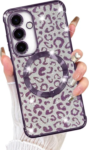 Vista 9 de Fiyart Funda diseñada para Samsung Galaxy S21, compatible con MagSafe Cheetah Print Plate, protección de cámara, transparente, magnética