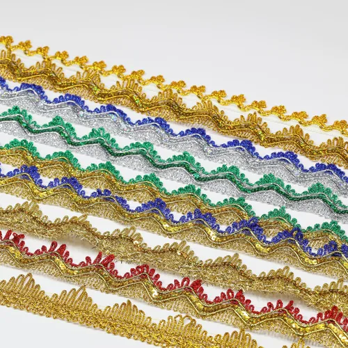 Vista 5 de Cinta larga de 14 yardas de ancho, 1.378 in/1.37 pulgadas, color oro azul con lentejuelas doradas, adorno de encaje decorado para manualidades, tela
