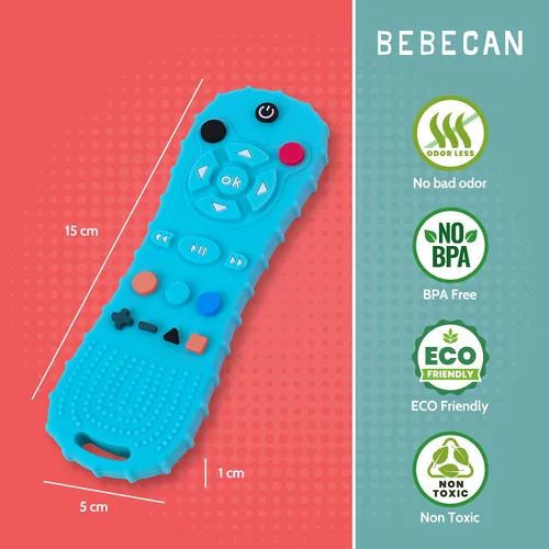Vista 2 de BEBECAN Control remoto de silicona para bebé, juguete masticable sin BPA para bebés y niños pequeños de 3 a 24 meses, juguetes sensoriales para Negro