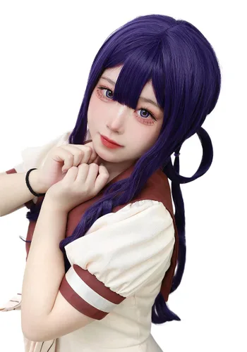 Vista 2 de C-ZOFEK Akane Aoi - Peluca larga de cabello rizado trenzado morado para mujer, anime de Halloween (morado)