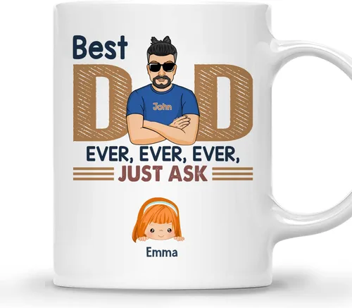 Vista 19 de Gossby Taza personalizada de café para papá, el mejor papá (2 niños en el hombro de papá), regalo personalizado de 11 onzas y 15 onzas para papá, 2