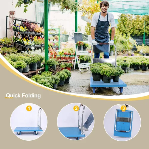 Vista 3 de Carro de mano de plataforma resistente para mudanza, plataforma plegable con ruedas giratorias de 360 grados, carrito de mano plegable para carga