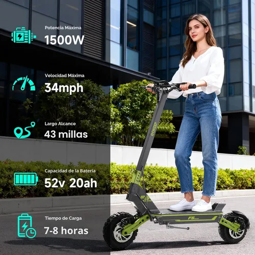 Vista 2 de Scooter eléctrico de 1500 W para adultos con 43 millas y 34 mph 2-Verde