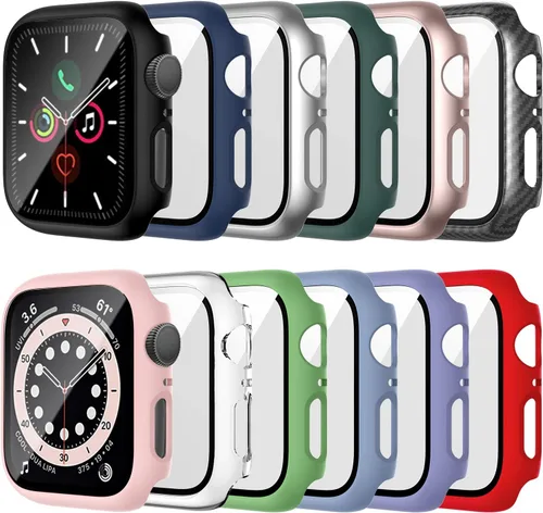 Vista 10 de Paquete de 12 fundas para Apple Watch de 38 mm Series 3/2/1 con protector de pantalla de vidrio templado, funda protectora HD para el iWatch