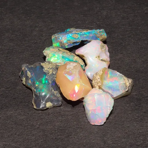 Vista 2 de InfinityGemsArt Ópalo en bruto, 7 piezas de piedra natural de ópalo etíope crudo mixto, piedras preciosas de cristales, suministro de fabricación