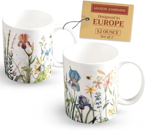 Vista 180 de Maison d' Hermine Taza de café con asas, tazas de porcelana fina de hueso, paquete de una taza de té para bebidas calientes, capuchino, latte