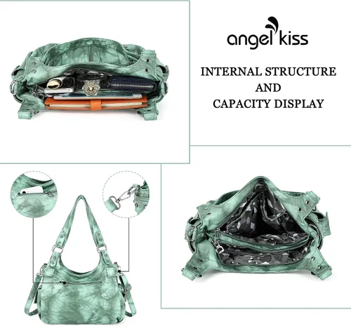Vista 3 de Angelkiss Monederos grandes y bolsos para mujer, de piel sintética lavada, bolso cruzado de hombro