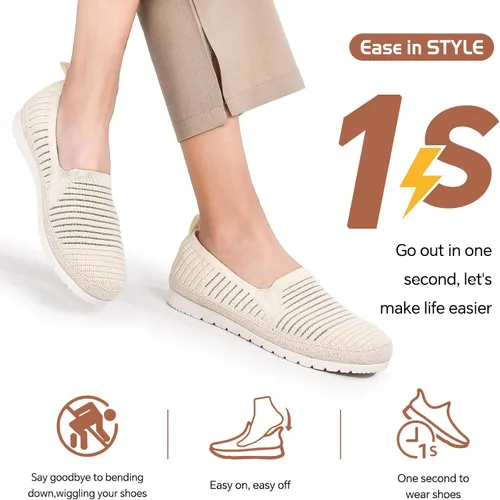 Vista 2 de Women Casual Slip on Walking Shoes Comfortable Knitted Hands Free Slip ins Sneakers with Arch Support Fashion Work Nurse Tennis Shoes