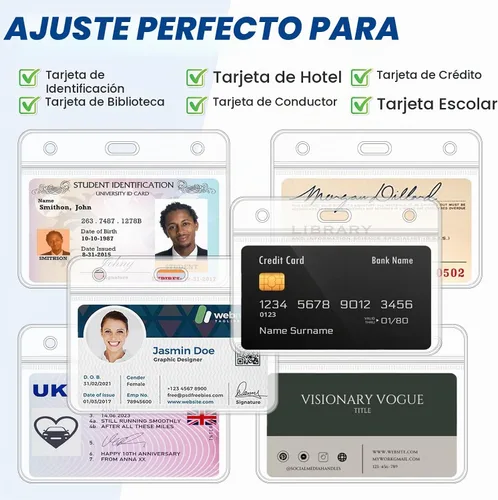 Vista 3 de 100 soportes horizontales para tarjetas de identificación, extra grueso, con cremallera resellable, soporte impermeable para tarjetas