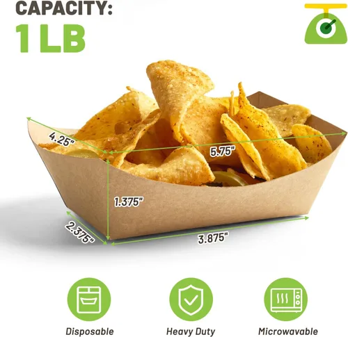 Vista 2 de ZORRITA - Bandejas pequeñas de papel para alimentos, 1 libra, paquete de 100 Disposable, Kraft, Brown, Food Boats Holders, Take Out Serving