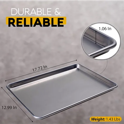Vista 5 de Alpine Cuisine Bandeja de aluminio para hornear de media hoja de 18 pulgadas, bandeja para hornear galletas con borde